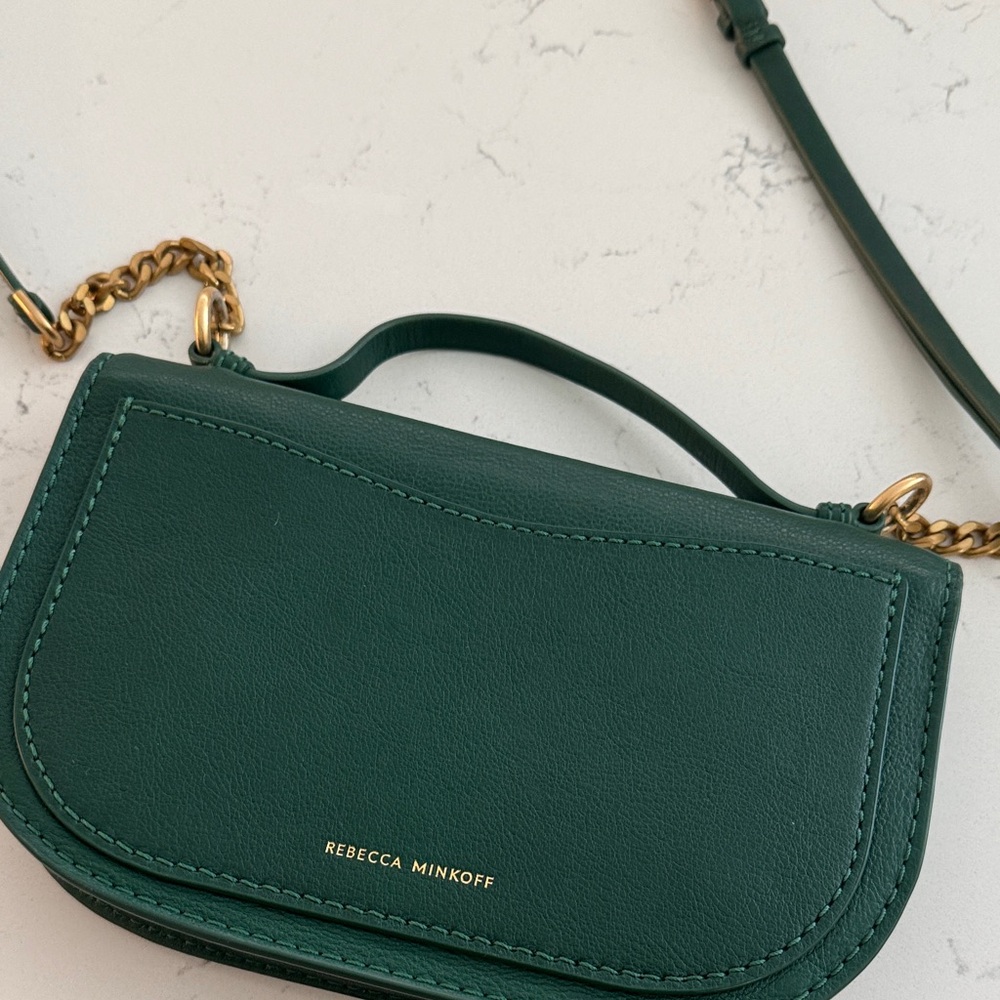 Rebecca Minkoff Dark Green leather  Crossbody Bag shoulder handbag purse gold - Picture 6 of 8